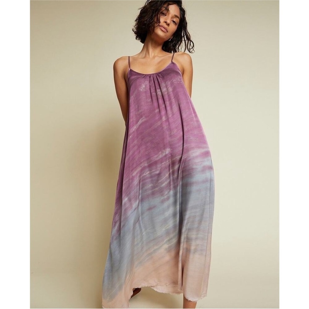 Nation LTD Lila Ombre Dip Dye Distressed Hem Slip Midi Dress